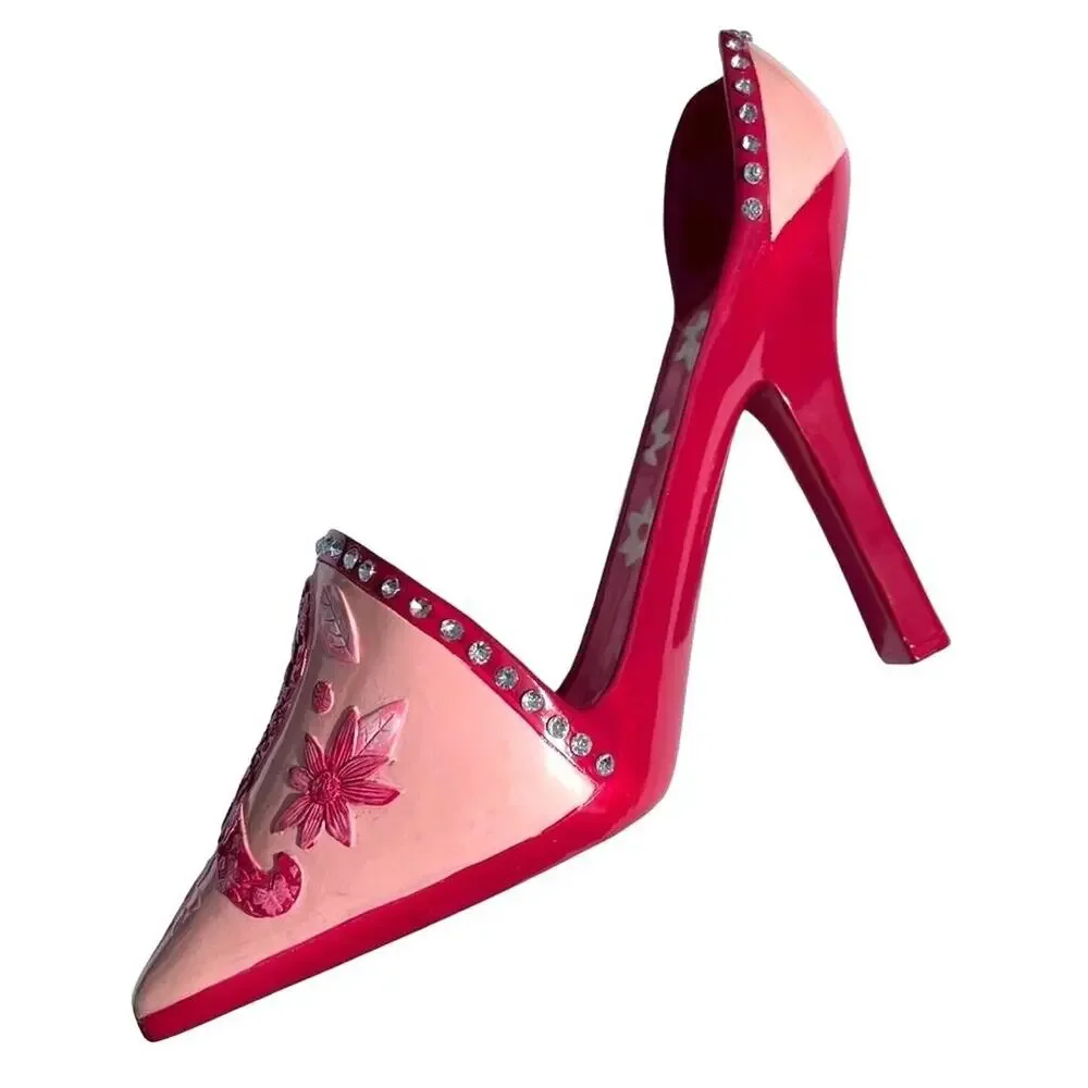 Stiletto High Heel Shoe Wine Bottle Holder Stand Pink Bling Breast Cancer